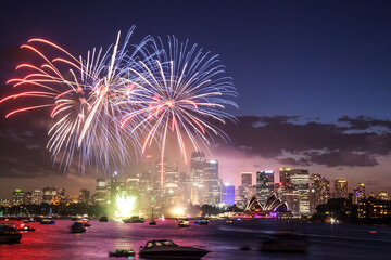 Fireworks on new year's eve, Sydney harbour, Australia