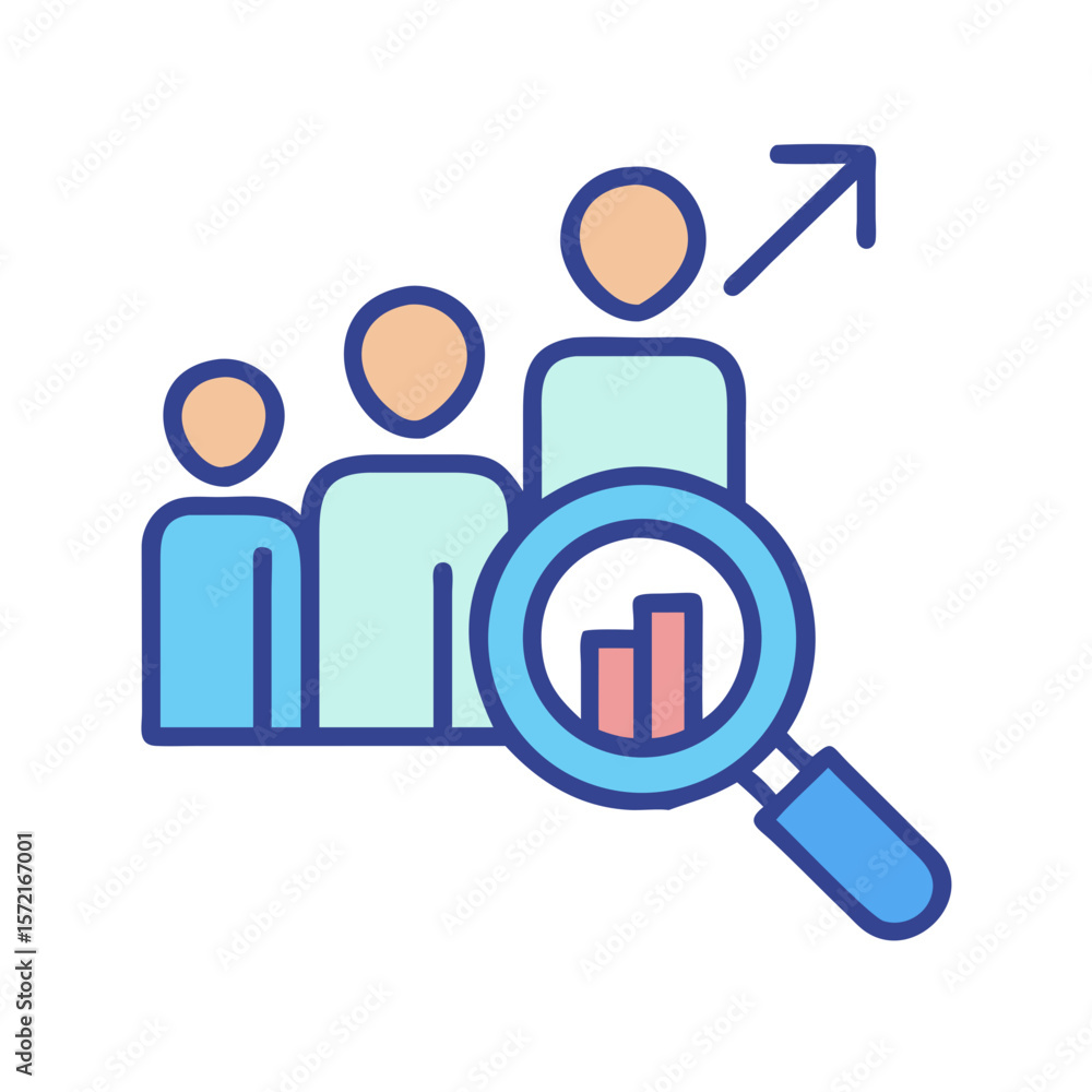 Poster analyzing team performance and growth with a magnifying glass
