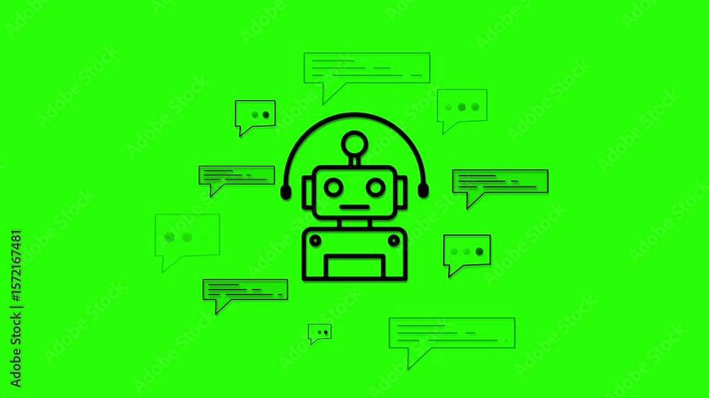 Poster human and ai robot chat icon animation .chatbot icon, artificial intelligence robot chatting icon an