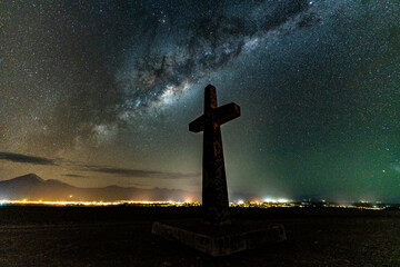 Milkyway and the cross on the hill, Atacama Desert, Chile