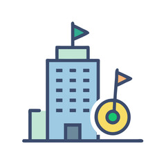 Obraz premium Modern building icon with a target marketing illustration