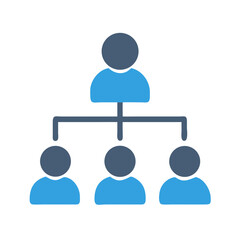 Flat organization chart graphic illustration in blue shades