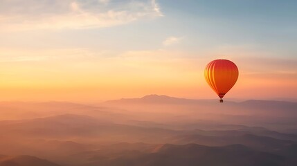 Fototapeta premium Hot Air Balloon Over Misty Mountains at Sunrise