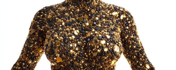 Fat intake concept. A glamorous figure adorned in shimmering golden sequins.
