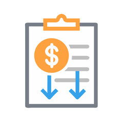 Financial document with dollar sign and downward arrow indicators