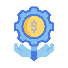 Hands hold a gear with dollar symbol inside icon
