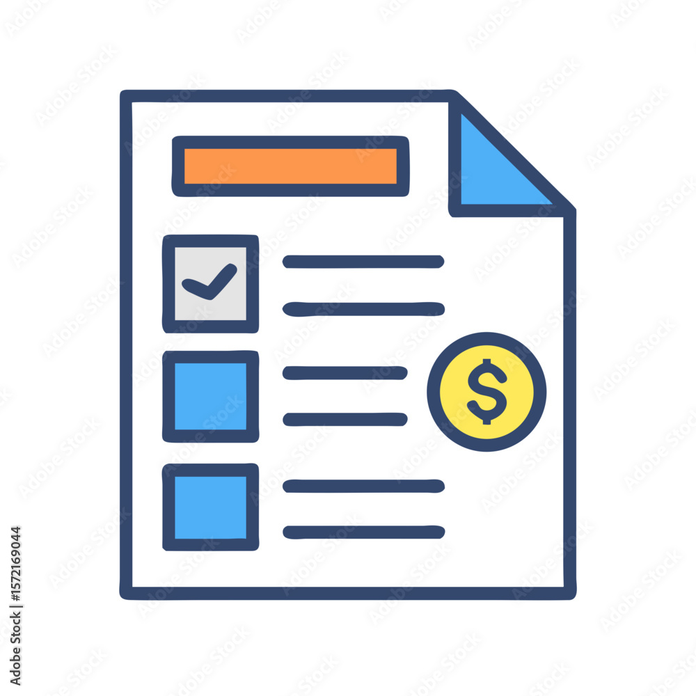 Poster simple icon of document with checklist and dollar coin