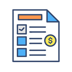 Simple icon of document with checklist and dollar coin