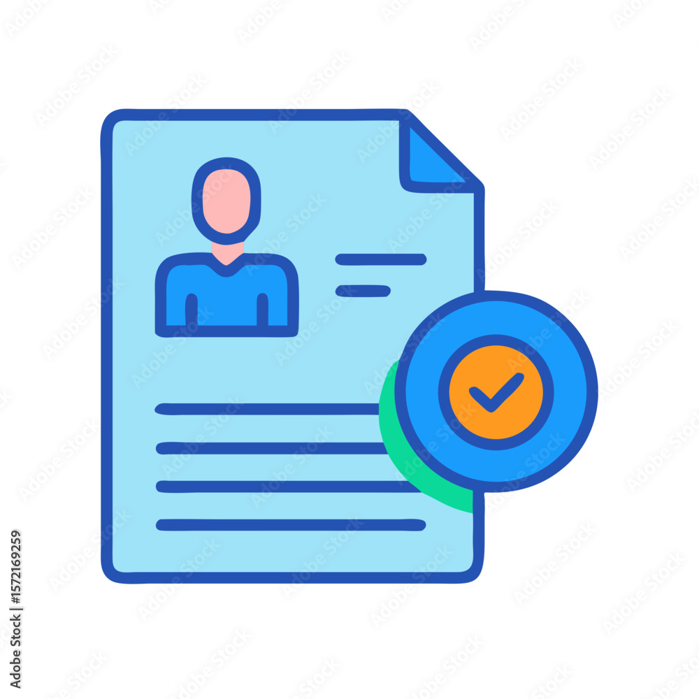 Poster application with profile and confirmation tick in circle icon