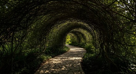 Obraz premium Serene Pathway Through a Living Willow Tunnel
