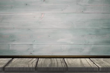 Poster Wooden table in front of wooden wall