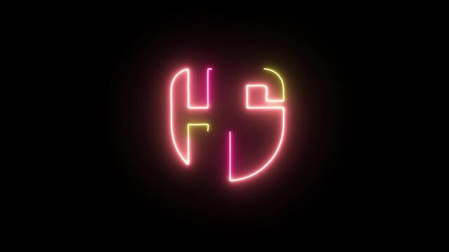 Neon two letters HS icon brown cyan bright animation black background