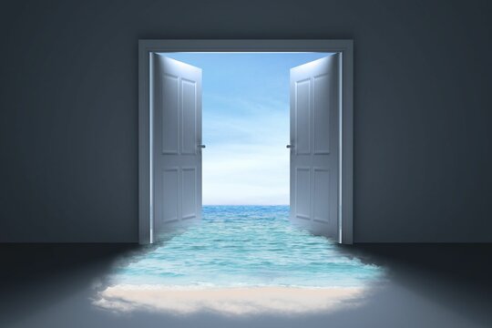Fototapeta Sea against sky seen from open door