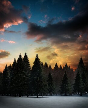 Fototapeta Fir tree forest in snowy landscape