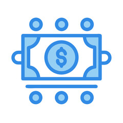 Stylized blue dollar bill icon on White Background