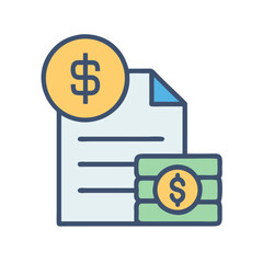 Financial document and stack of money coins illustration