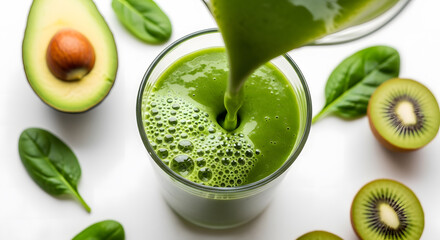 Fresh Green Smoothie with Avocado, Kiwi, and Spinach – Healthy Detox Drink