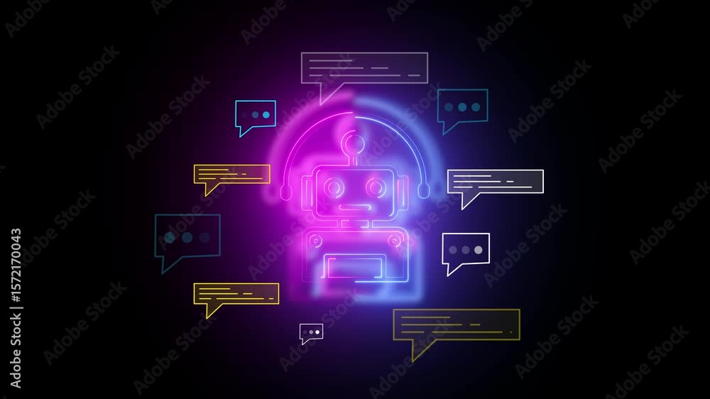 Poster human and ai robot chat icon animation .chatbot icon, artificial intelligence robot chatting icon an