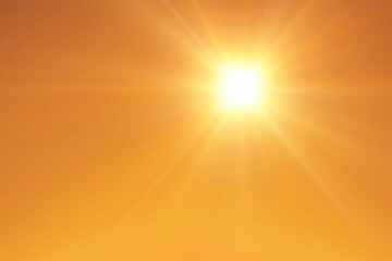 Sun is shining in flat design sky with smooth orange-to-gold gradient and starburst rays