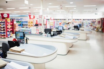 Interior of illuminated supermarket