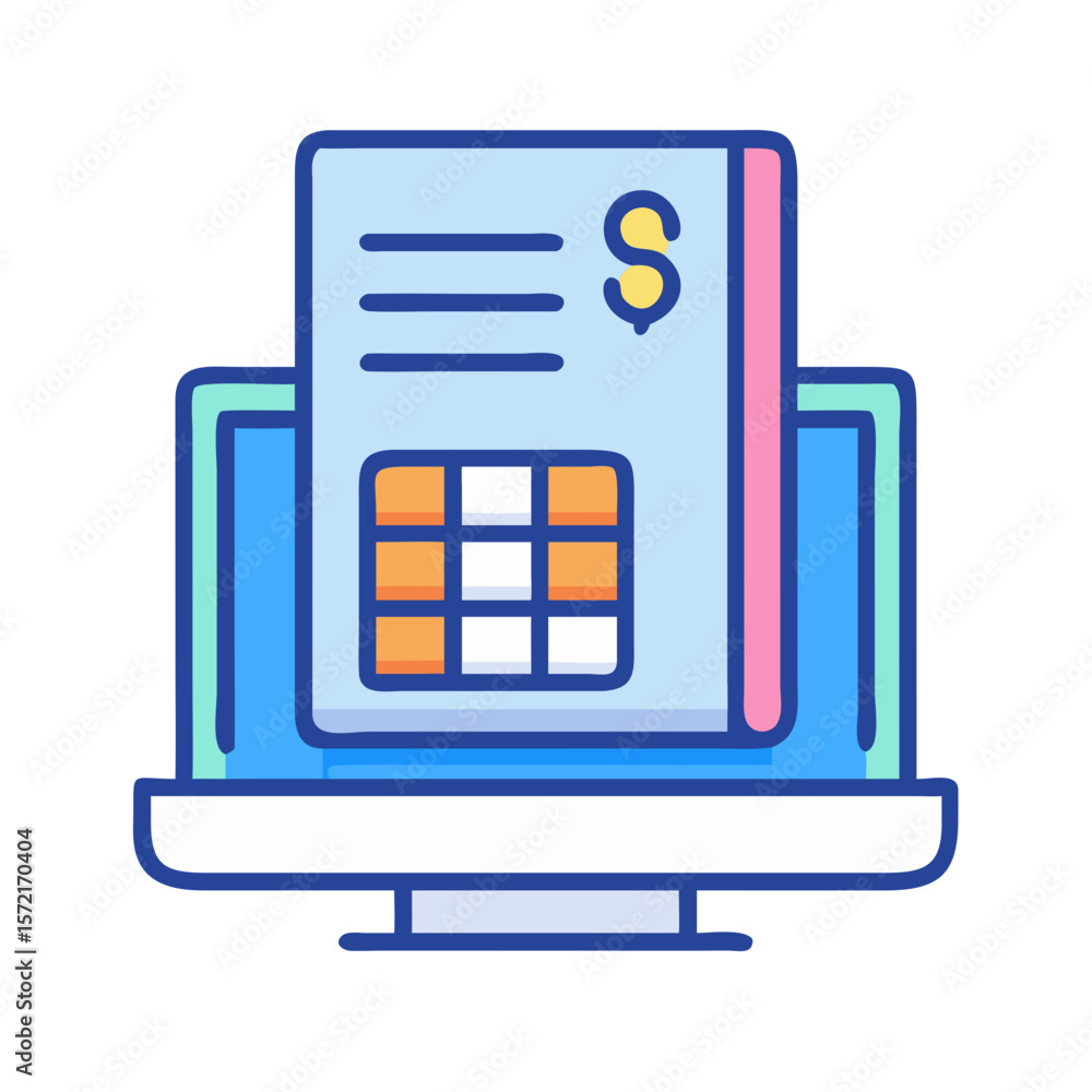 Poster computer screen displaying financial document with dollar sign icon
