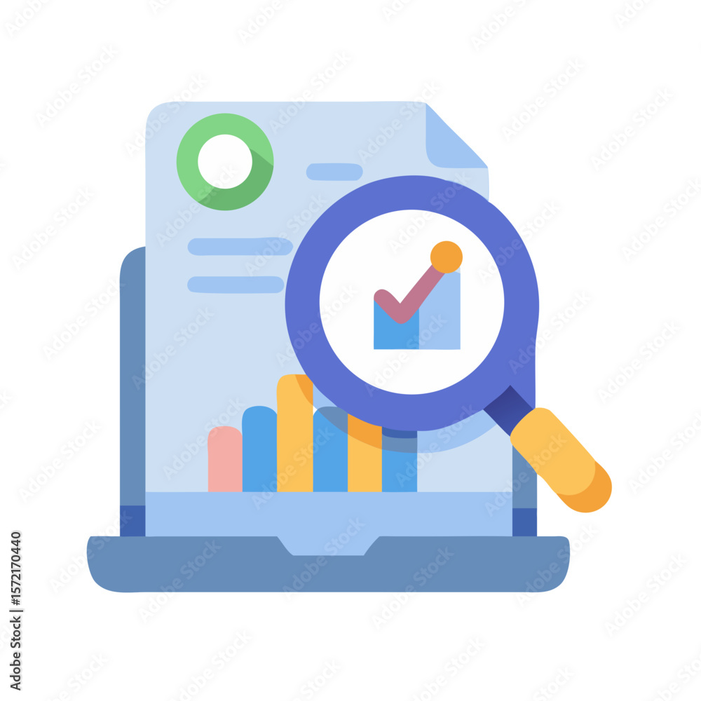 Poster analyzing financial data with a magnifying glass on report