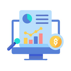 Fototapeta premium Financial data analysis on computer screen with dollar coin
