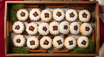 Festive Christmas Linzer Cookies with Jam Filling and Powdered Sugar