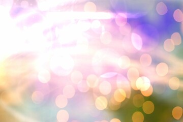 Digital abstract bokeh lights are glowing across soft pastel gradient, featuring lens flare streaks