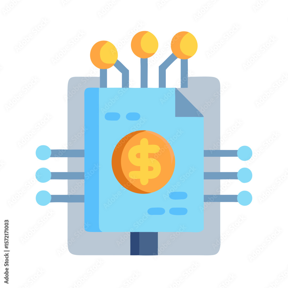 Poster digital document with dollar symbol on chip circuit board