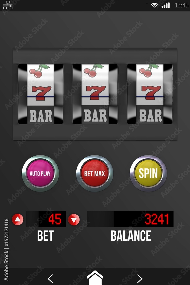 Poster slot machine with numbers and text on mobile screen