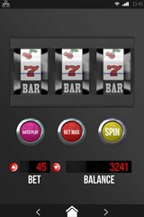Slot machine with numbers and text on mobile screen