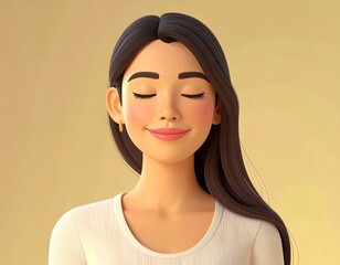 Serene woman with eyes closed in peaceful meditation. Yoga and wellness concept