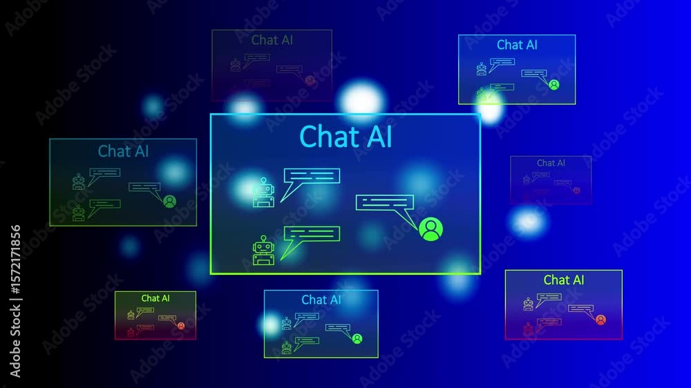 Poster human and ai robot chat icon animation .chatbot icon, artificial intelligence robot chatting icon an