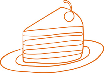 Line Art Cake Slice On Plate Illustration