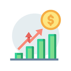 Financial Growth Bar Graph with Coin Icon Illustration