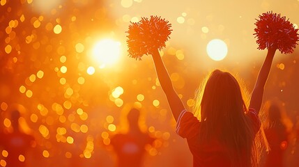 Cheerleader Pom Poms Sunset Celebration