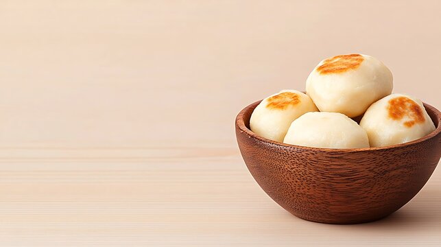 Japanese Shiruko Shiratama Dango in Wooden Bowl