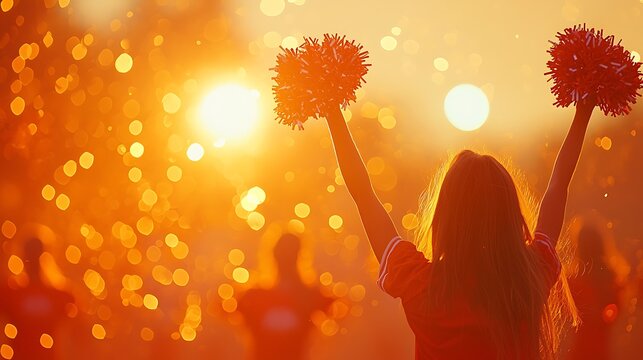 Cheerleader Pom Poms Sunset Celebration