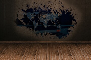 Splash on wall revealing technology interface