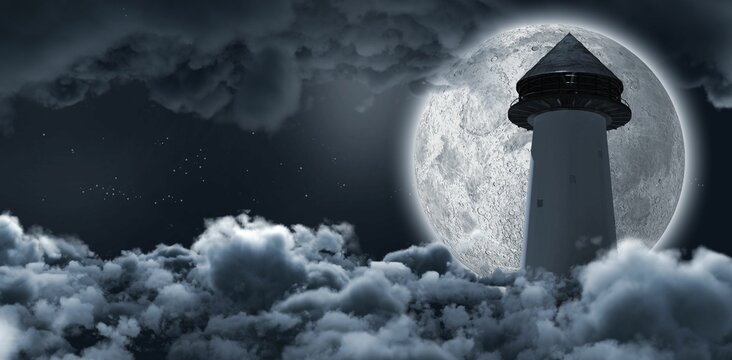 Naklejki Structure upward the cloud hiding the moon