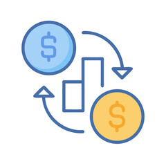 Currency exchange concept with upward and downward trend graphic