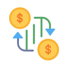 Money transfer concept with circular arrow, gold coins, dollar sign