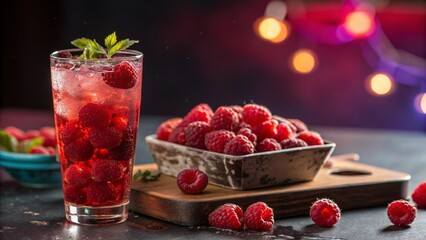 Fresh raspberry smoothies and cocktails, bursting with juicy red berries and mint, are a delicious and healthy summer treat