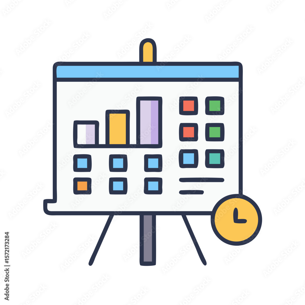 Poster presentation board showing bar graph and color coded items