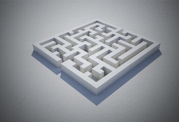 Square maze is appearing as 3D render with concrete corridors and angular shadows on pale surface