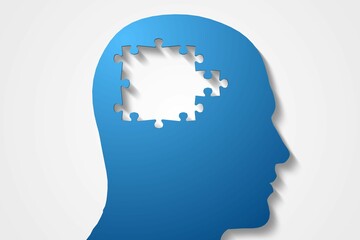 Blue jigsaw head with missing pieces