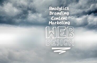 design terms written on sky background
