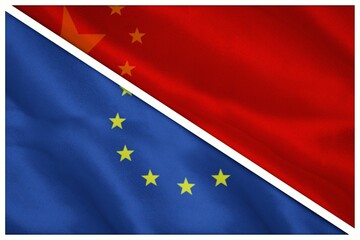 Close-up of European and Chinese flags