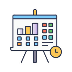 Presentation board showing bar graph and color coded items